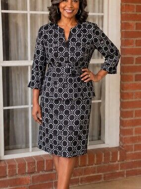 Isabella Suits Women's Black & White Geometric Skirt Set - Sz 12 - Preloved